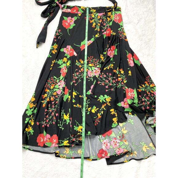 CABI Black Midnight Flowers Drama Wrap Midi Skirt Size Medium Modest #5700 - Picture 10 of 10